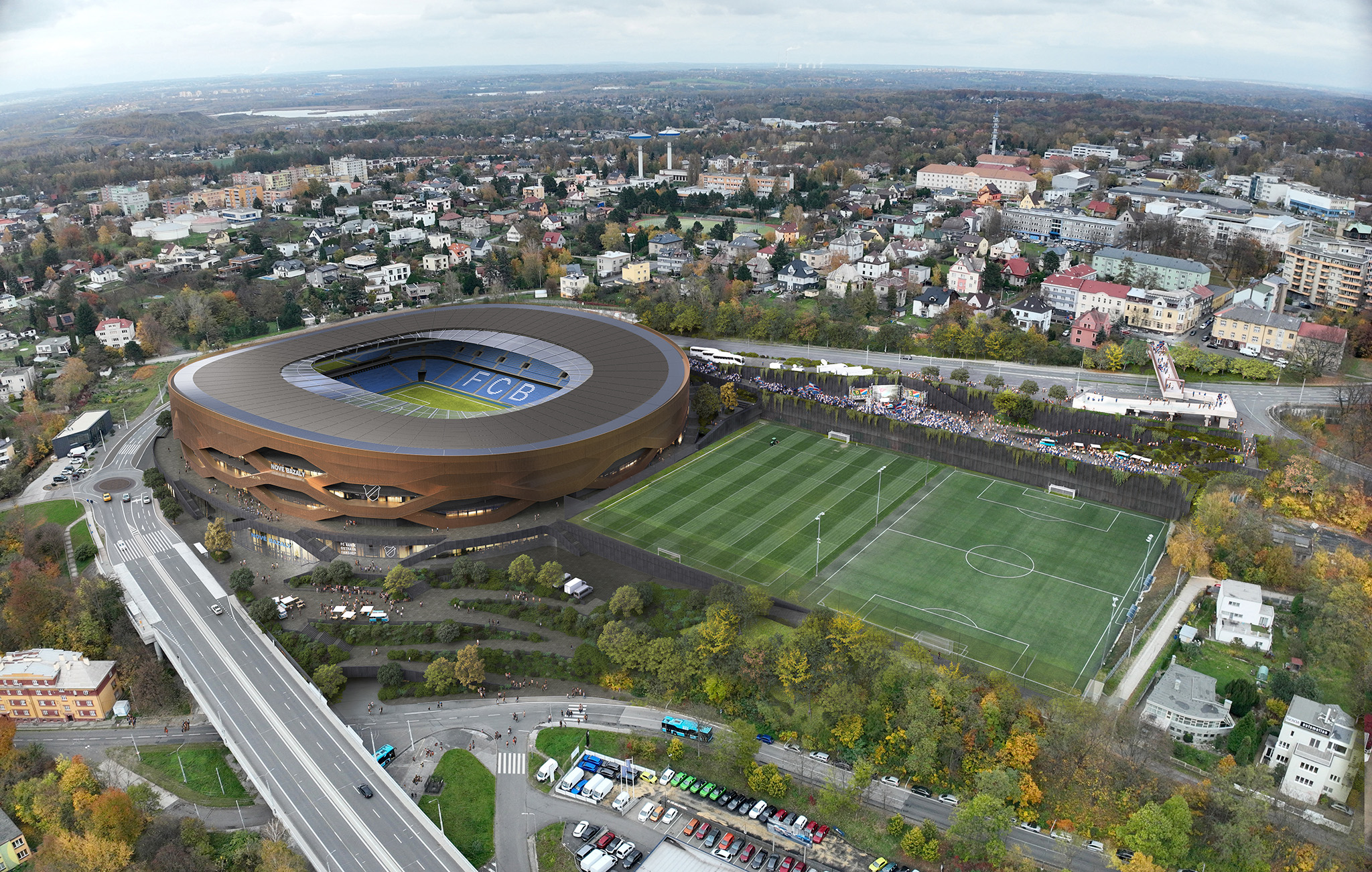 Estadio Nové Bazaly por L35 Architects. Visualización por L35 Architects.