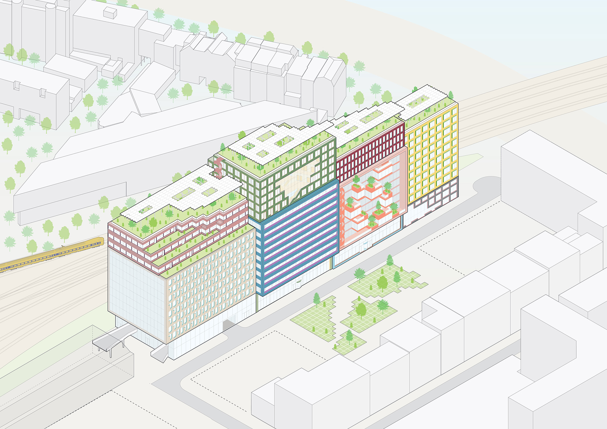 Step story 6- Facade color. Schieblocks by MVRDV. Image courtesy of MVRDV.