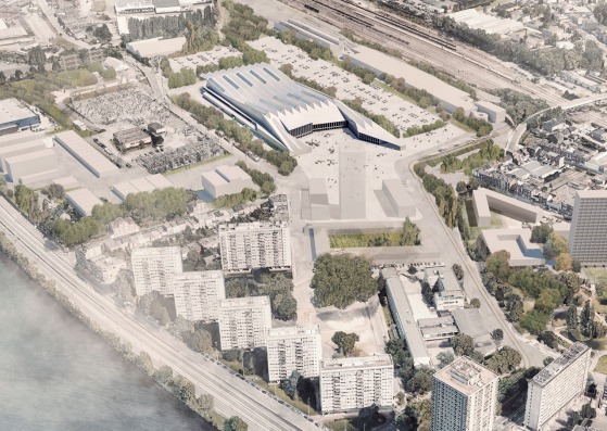 Rendering, overview. New Exhibition and Convention Hall in Liège by  Francisco Mangado + Archipelago I baev