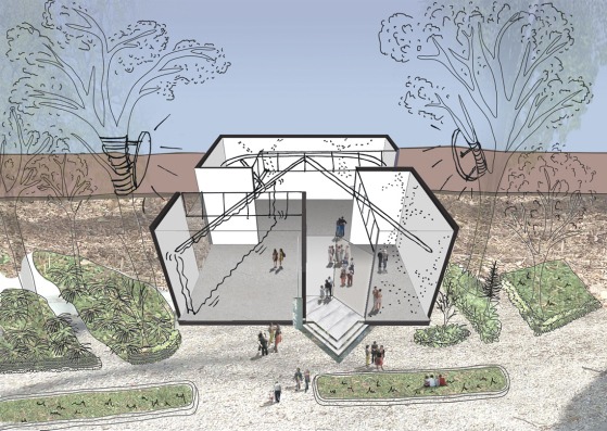 Drawing. Dutch pavilion.13th Biennale di Venezia, by Inside Outside / Petra Blaisse. Drawing courtesy of Inside Outside