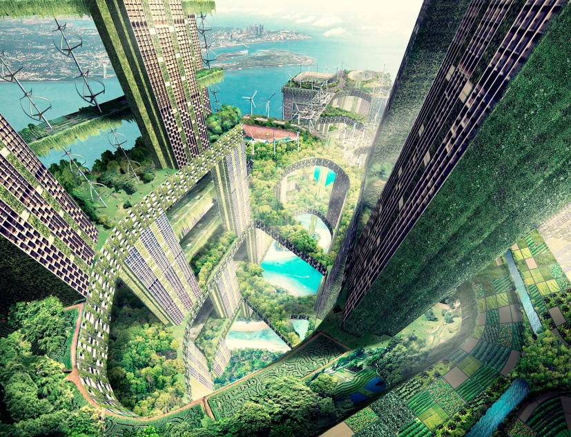Duxton Plain Public Housing, Concurso, Singapore, 2001/02. Rendering by WOHA