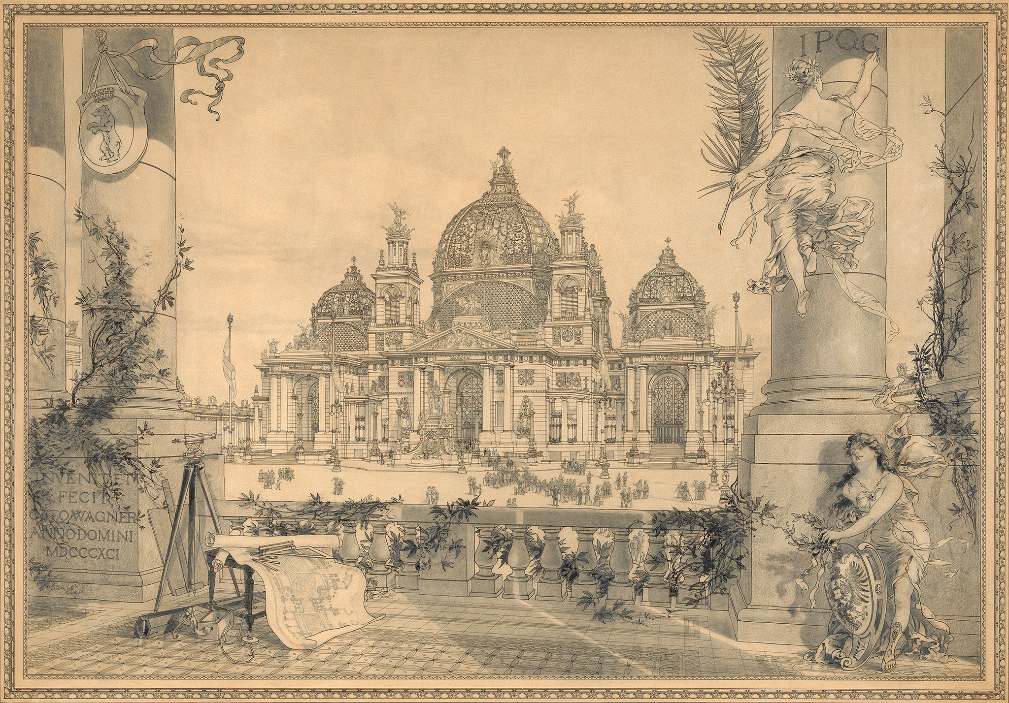 Otto Wagner, Study for Berlin Cathedral, 1890/91. Pencil, pen and wash, 57,5 × 81,4 cm. Wien Museum, Inv. 96.001/2.