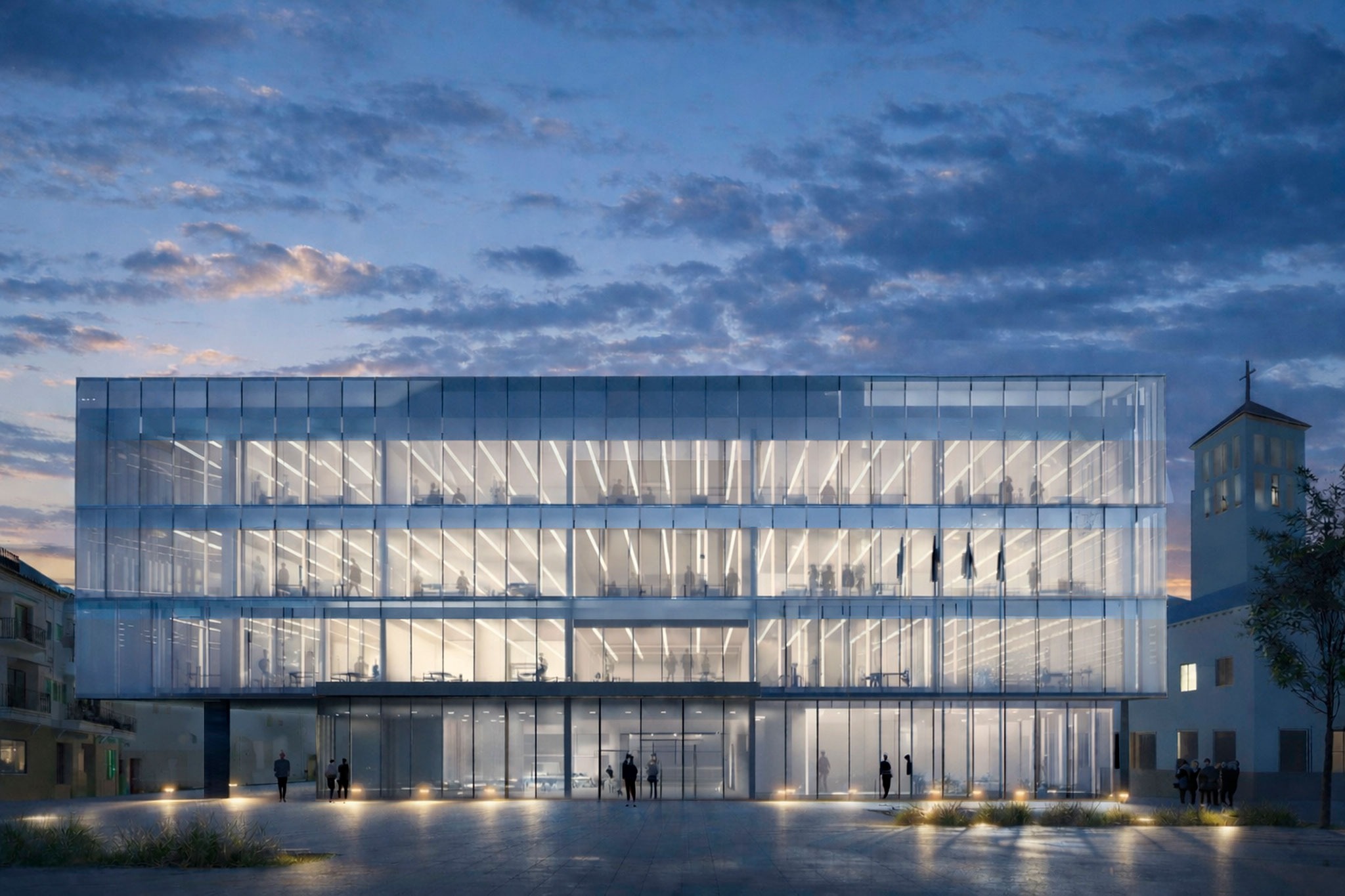 Nueva Casa Consistorial de Roquetas de Mar y ampliación de la plaza de la Constitución y los espacios públicos adyacentes por Estudio Carbajal SLP y Estudio Acta. Visualización cortesía de Estudio Carbajal SLP y Estudio Acta.