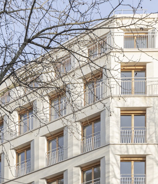 15 housing units in solid stone, timber and hemp concrete by MAO Architectes. Photograph by Cyrille Lallement