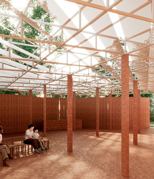 Pabellón Serpentine 2026: «A serpentine», proyectado por Isabel Abascal y Alessandro Arienzo, LANZA atelier. Visualización, aerial view. Imagen por LANZA atelier. Cortesía de Serpentine