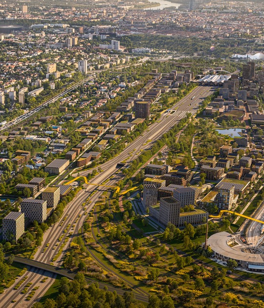 Rákosrendező Masterplan by Coldefy + CITYFÖRSTER + sporaarchitects + TREIBHAUS.LAND + Marko&Placemakers. Rendering by Zoa