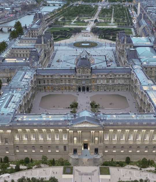 Vista aérea del eje histórico de París, propuesta de STUDIOS Architecture Paris y Selldorf Architects. Visualización por Vincent Atelier.