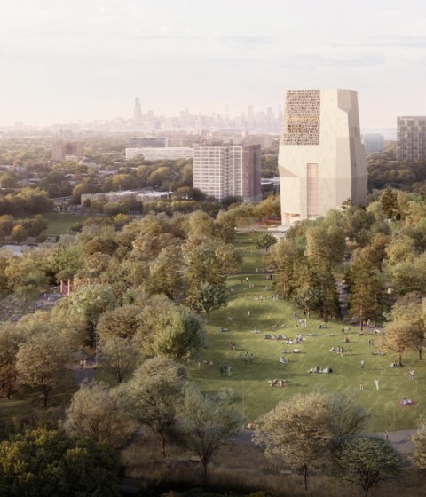 Los cambios en el diseño de TWBTA para el Centro Presidencial de Obama incluyen la adición de más aberturas y vidrio a la torre de 72 metros del complejo. Imágenes cortesía de la Fundación Obama the TWBTA design for the Obama Presidential Center include the addition of more openings and glass to the complex's 72-meter tower. Images courtesy of Obama Foundation