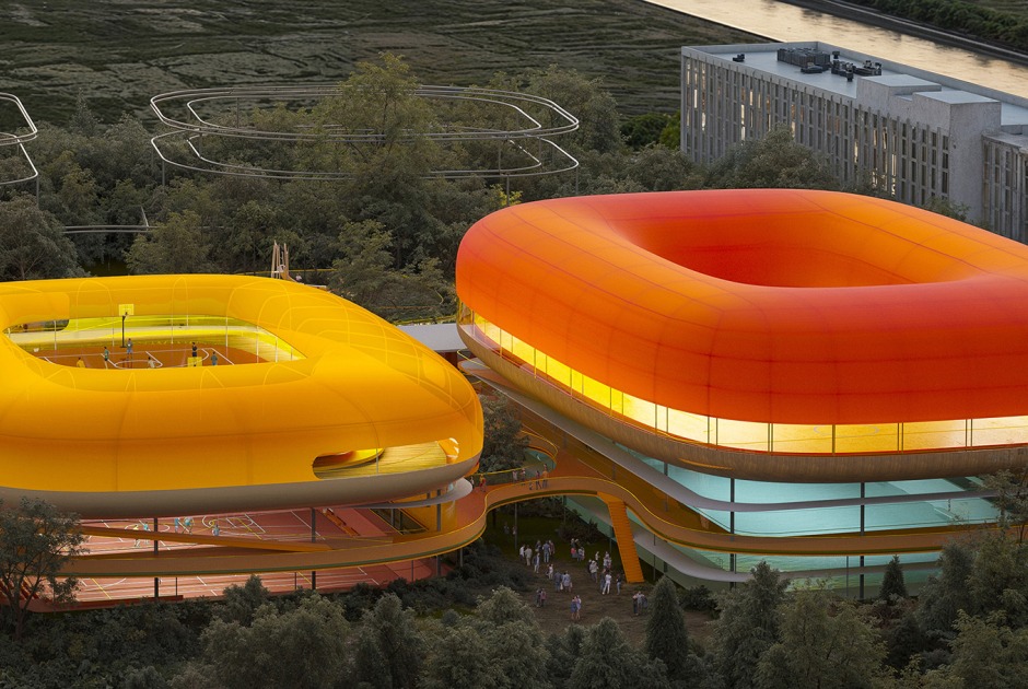 Polideportivo para el distrito de Songjiang en Shanghái por SelgasCano. Visualización por Playtime  Polideportivo para el distrito de Songjiang en Shanghái por SelgasCano. Visualización por Playtime
