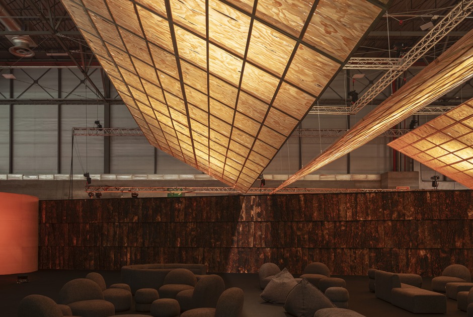 "350.000 Ha" ARCO Madrid 2026 Guest Lounge by Manuel Bouzas and salazarsequeromedina. Photograph by Luis Diaz Diaz