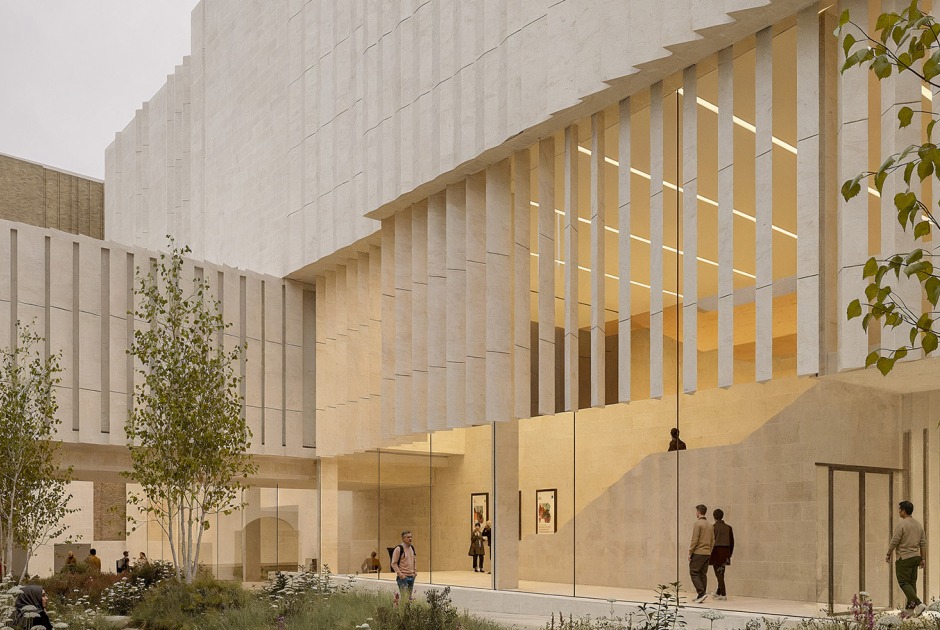 New wing of National Gallery by  Kengo Kuma and Associates. Rendering of the entrance. Image by Kin Creatives 