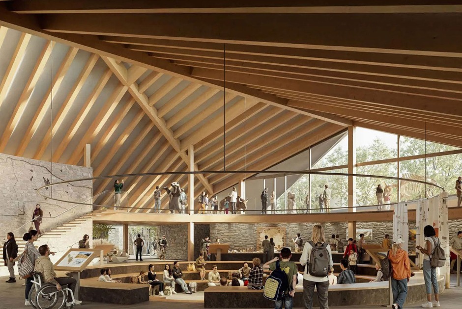 Inside view of the Alberta National Park Visitor Center by Kengo Kuma and Paul Raff