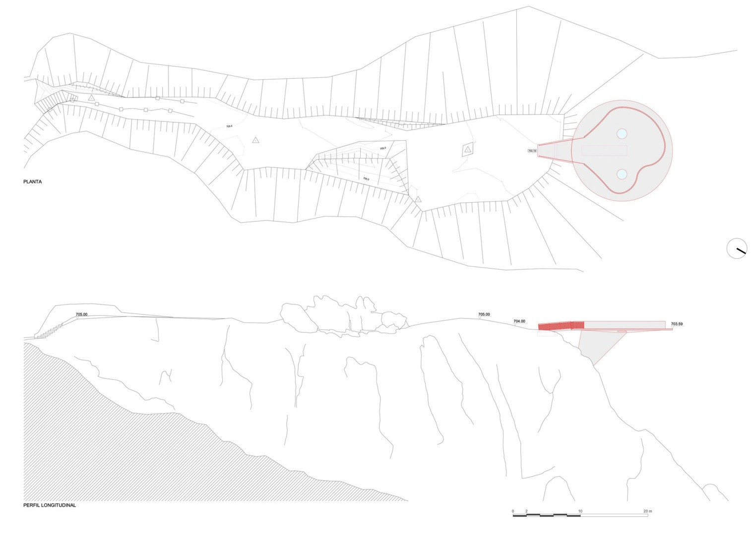 Location an elevation plan. Renovation of the Zebro Viewpoint by Álvaro Siza Vieira. 