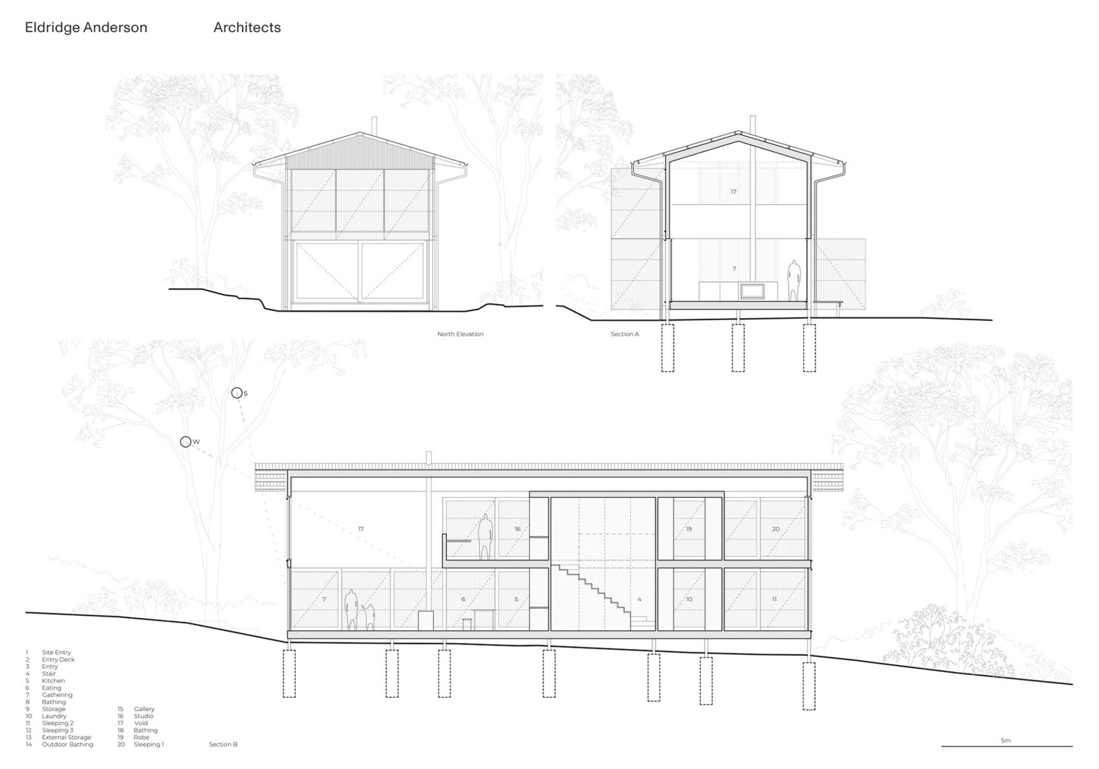 Sections. Jan Juc Studio by Eldridge Anderson Architects. 