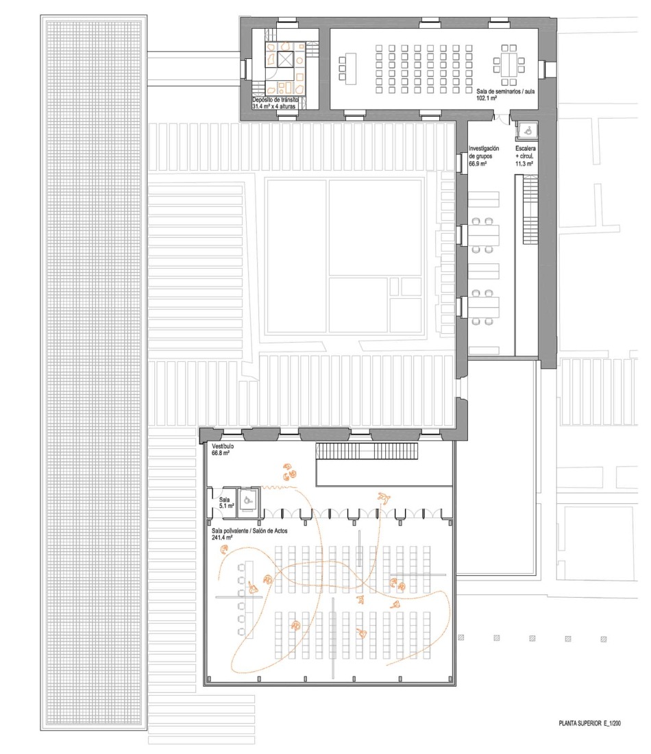 First floor plan. Casa de los Arqueólogos of Alcalá de Henares by Sebastián Arquitectos and Estudio Habito.