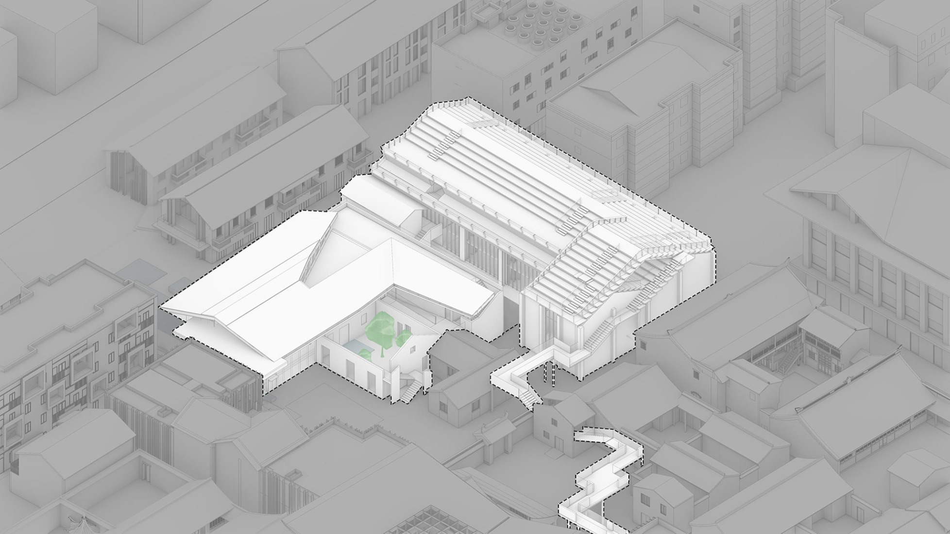 Axonometry. Surroundings renovation Dazhou Atelier: Sky Plaza and Secret Garden by SpActrum.