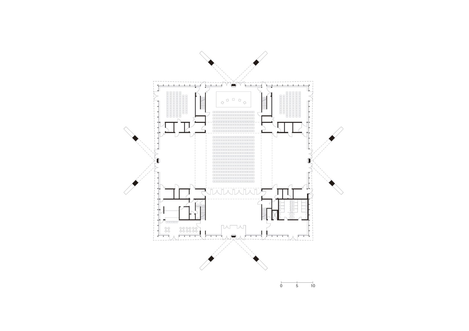 Ground floor plan. Hyparschale Magdeburg renovation by gmp Architekten.