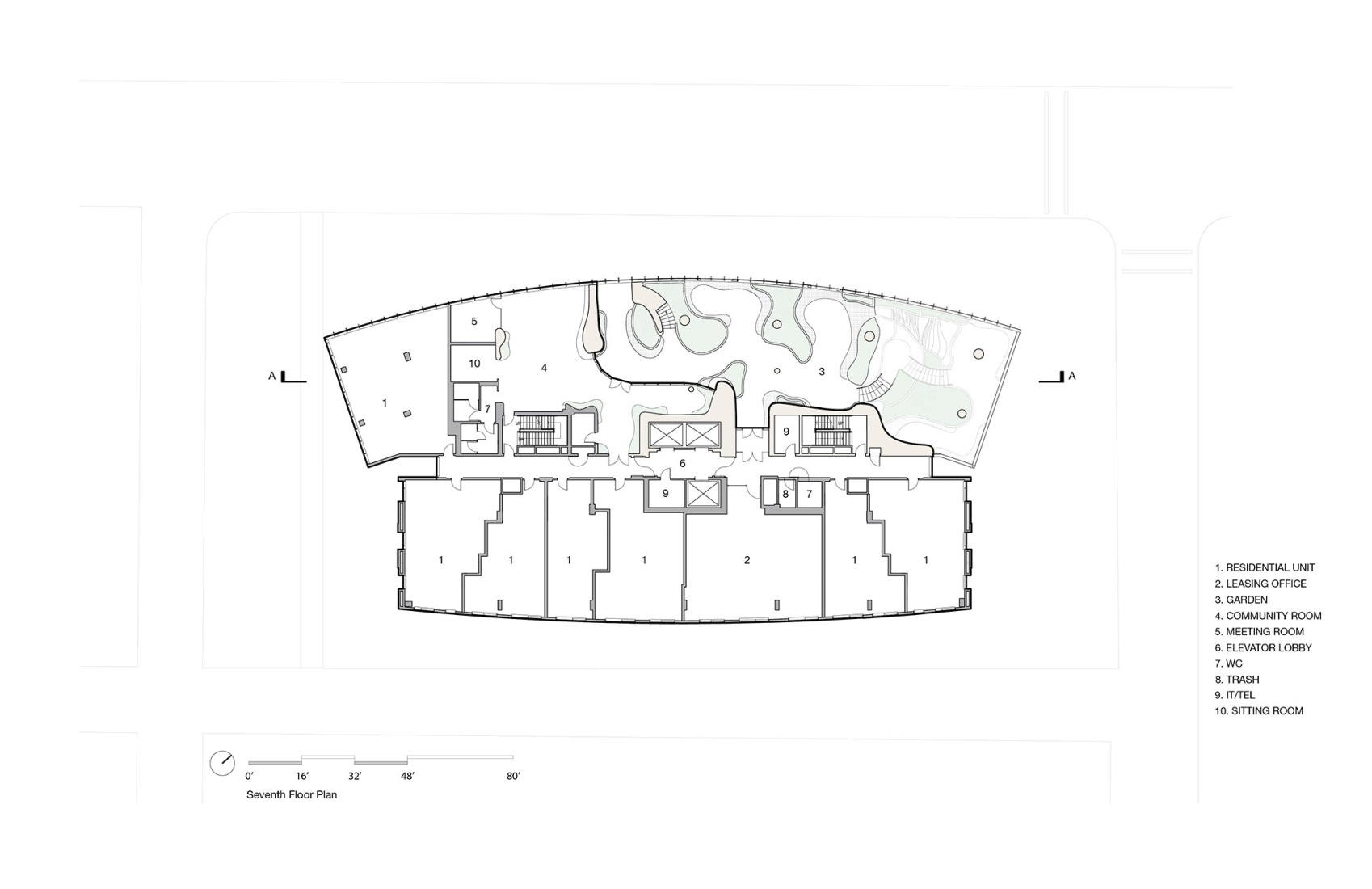Plano de planta séptima. «One River North» por Ma Yansong/MAD Architects.