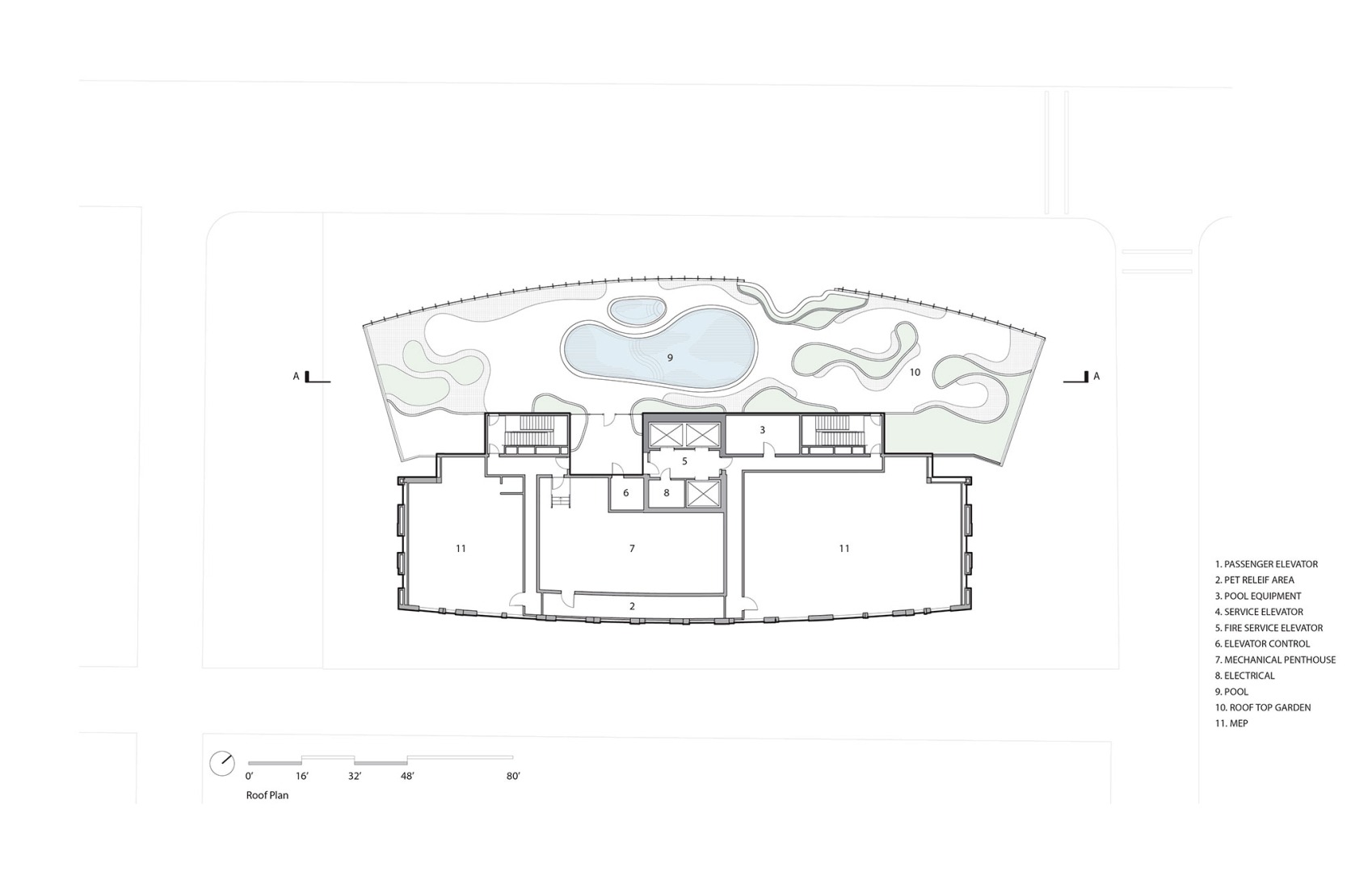 Plano de planta de cubierta. «One River North» por Ma Yansong/MAD Architects.