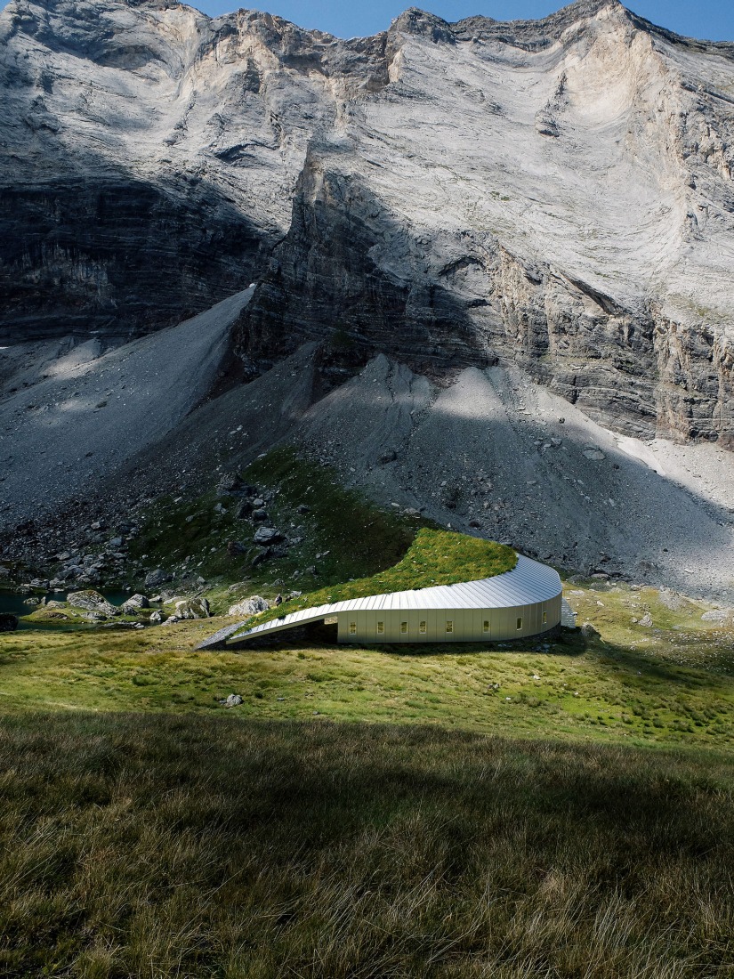 Refugio de montaña de Barroude por Snøhetta. Visualización por Snøhetta.