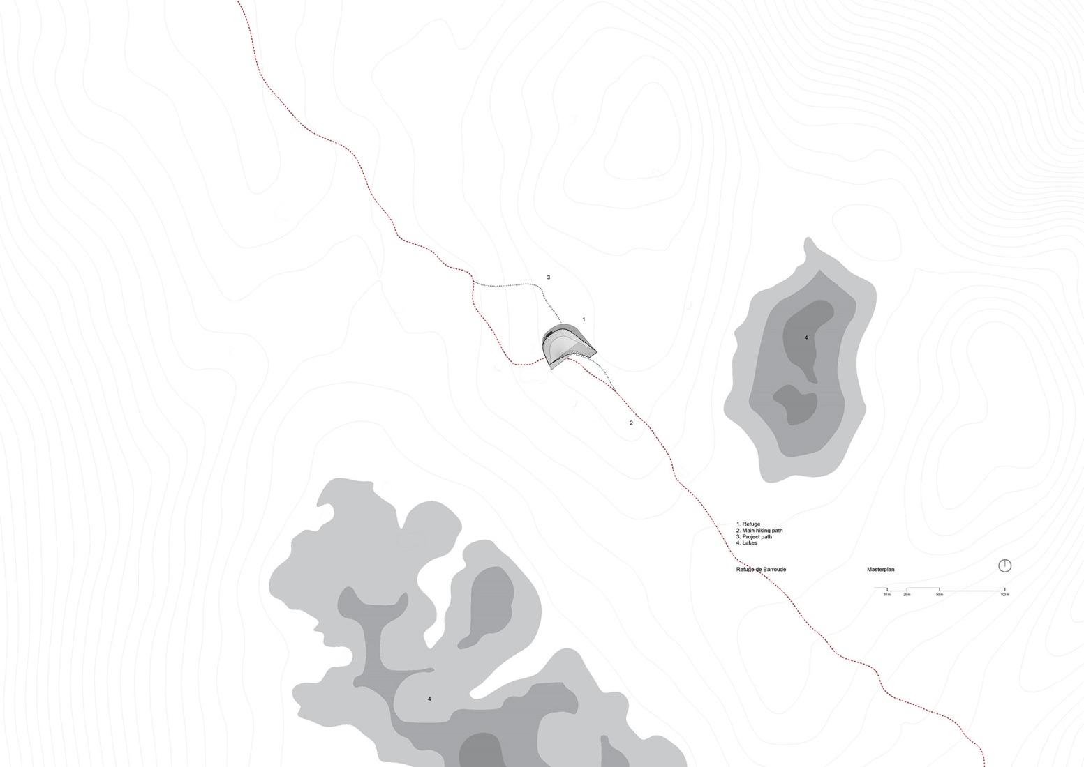 Plano de emplazamiento. Refugio de montaña de Barroude por Snøhetta. 