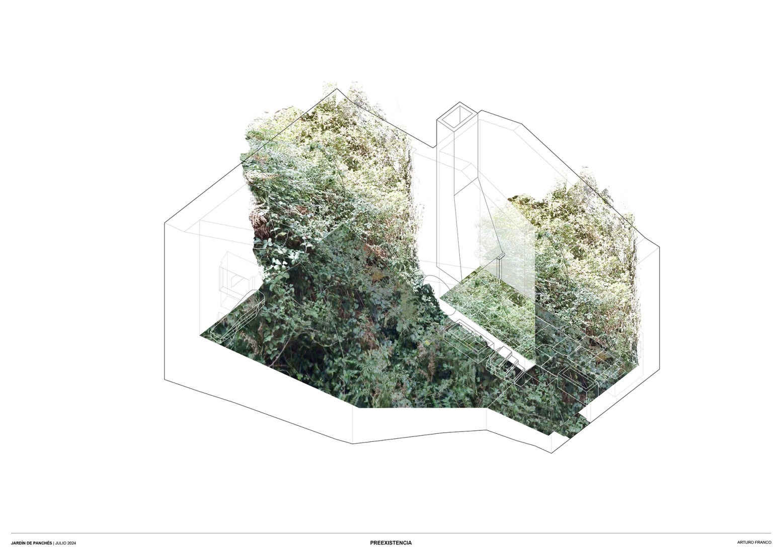 Axonometry of the previous state. The Garden of Panchés by Arturo Franco.