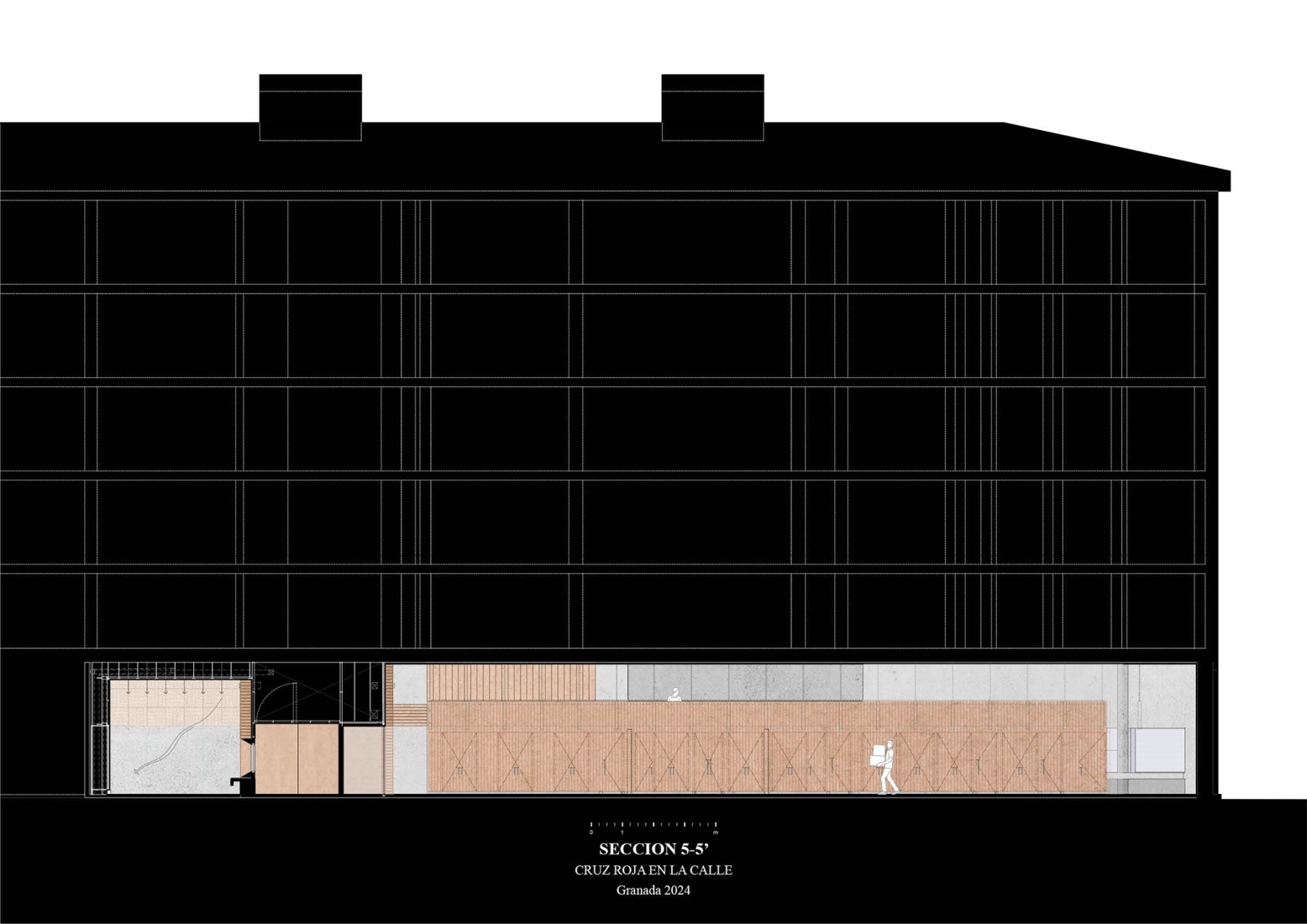 Section. A cardboard office by Tomás García Píriz Estudio.