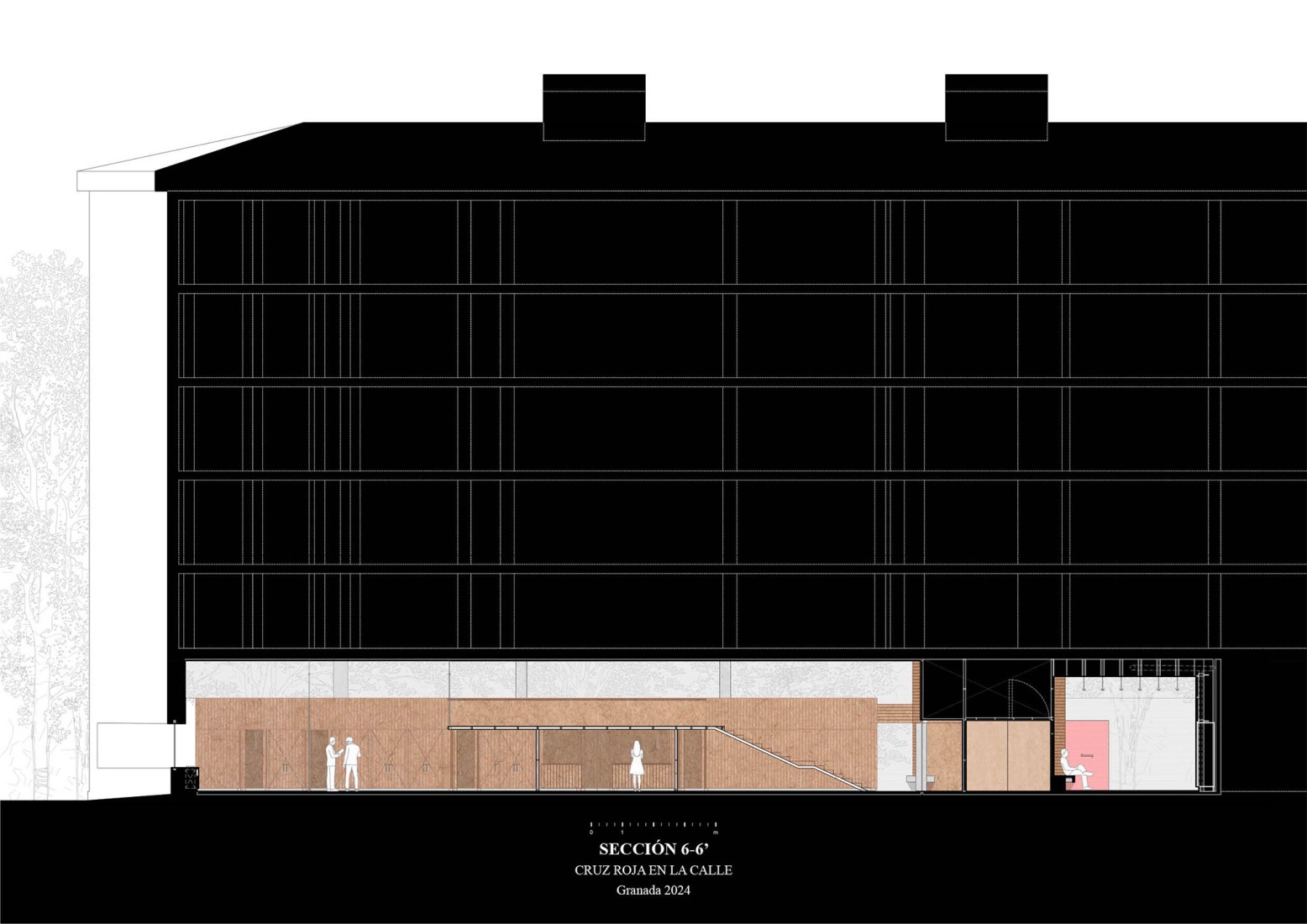 Section. A cardboard office by Tomás García Píriz Estudio.