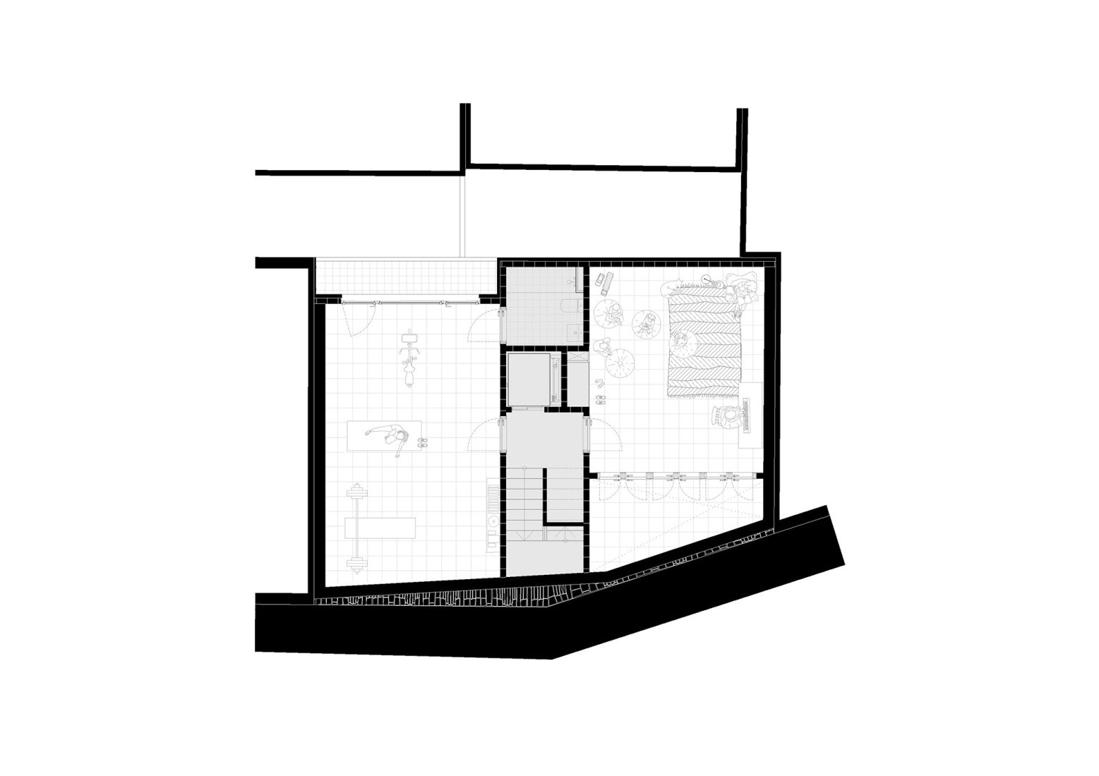Plano de planta sótano. Edificio(s) de viviendas Passatge Bailén por SAU Taller d´Arquitectura.