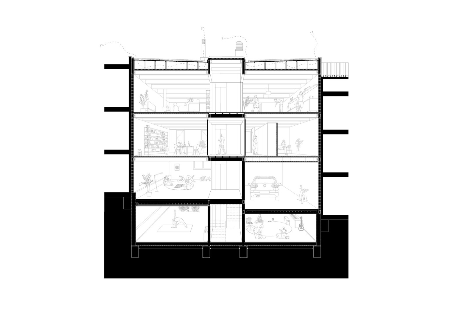 Sección. Edificio(s) de viviendas Passatge Bailén por SAU Taller d´Arquitectura.
