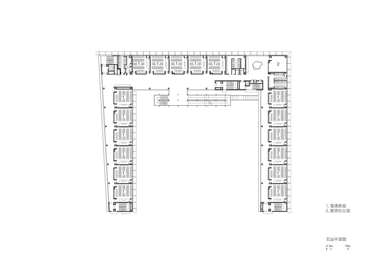 Plano de planta tercera. Escuela primaria de lenguas extranjeras Liyuan por Vector Architects.
