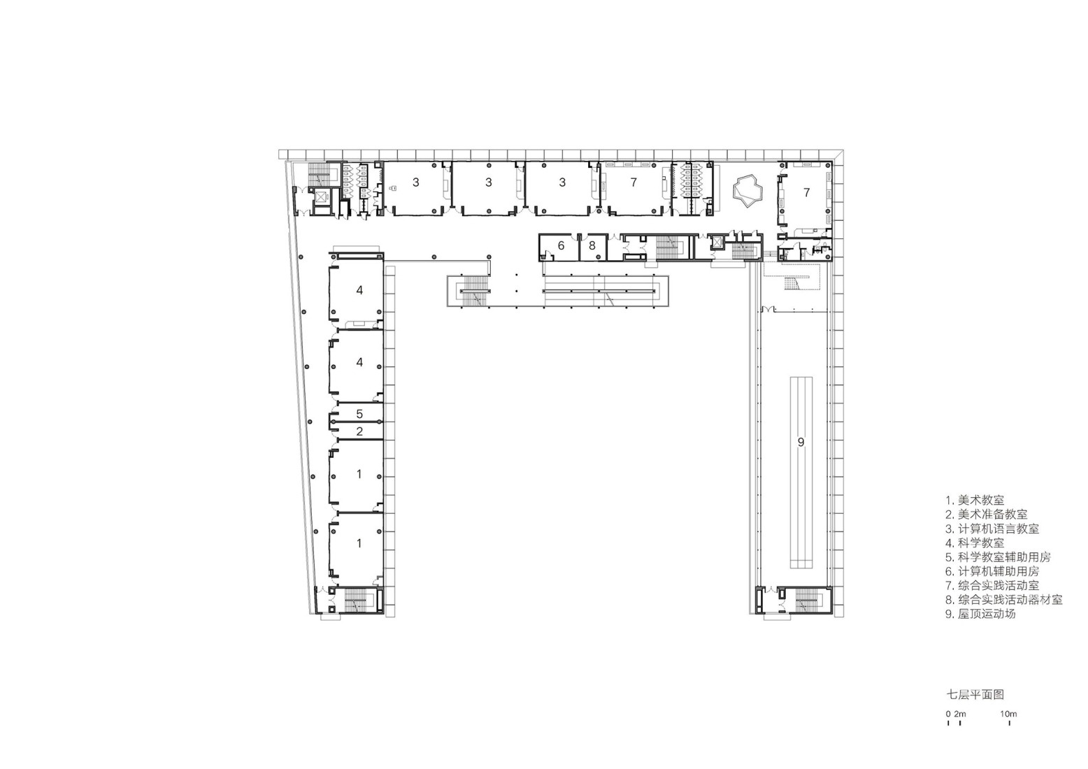 Plano de planta cuarta. Escuela primaria de lenguas extranjeras Liyuan por Vector Architects.