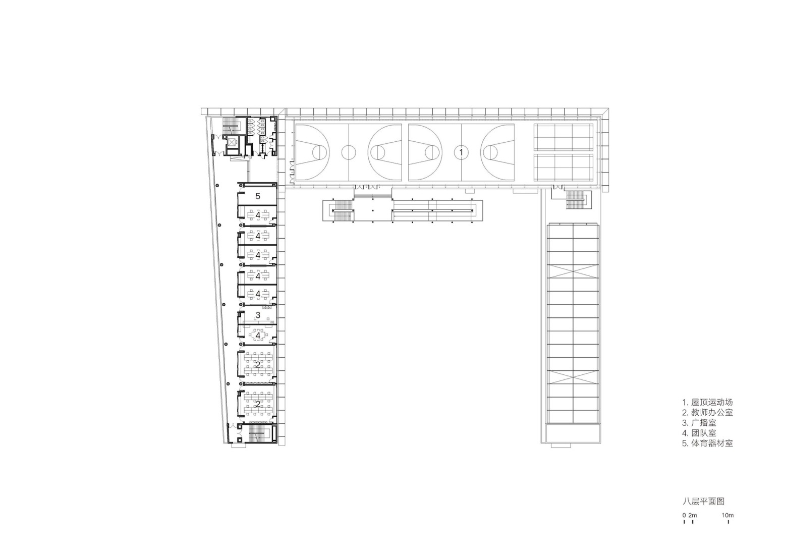 Plano de planta quinta. Escuela primaria de lenguas extranjeras Liyuan por Vector Architects.
