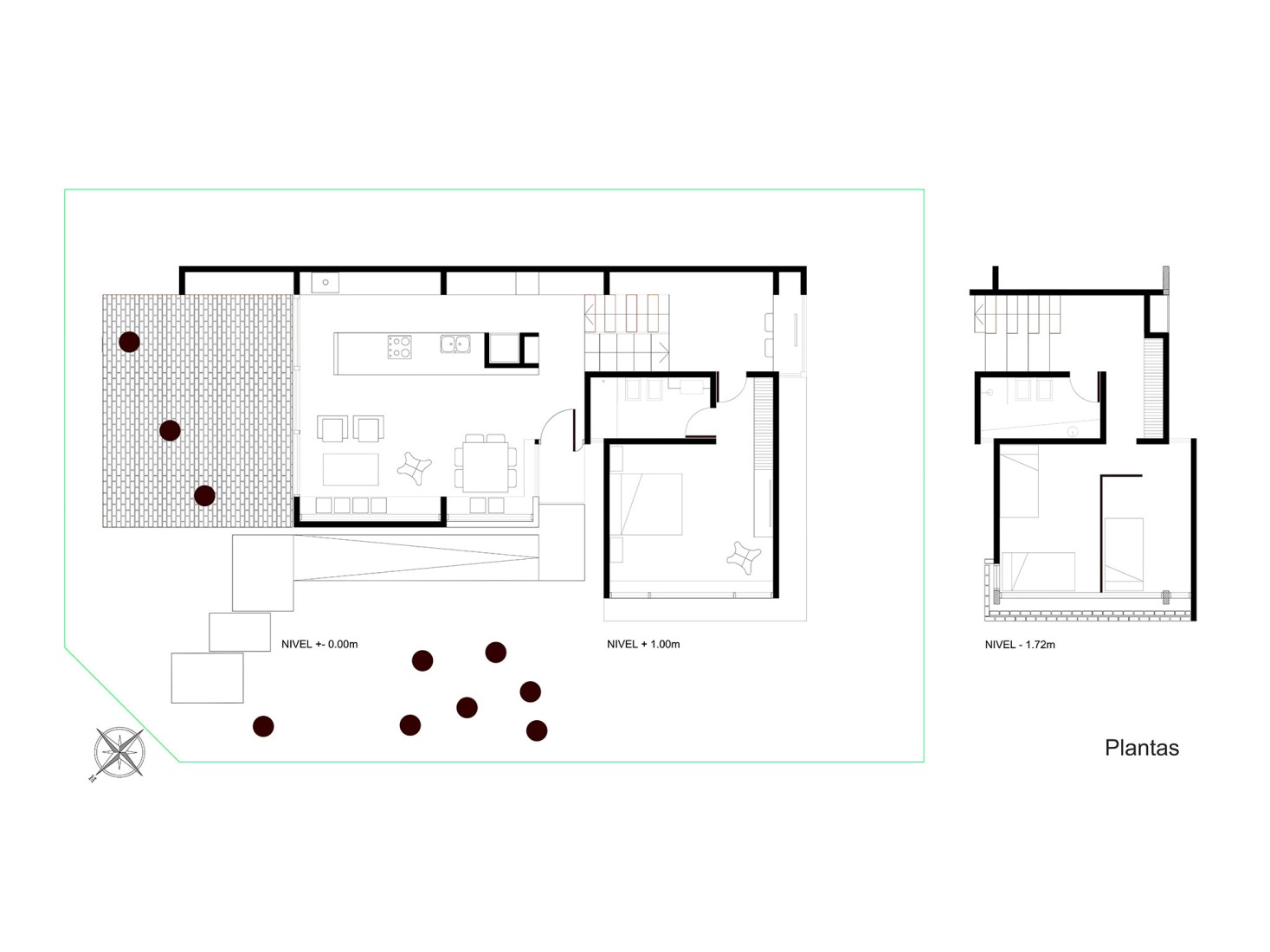 Ground floor plan and first floor. Forest Fruit House by Barrionuevo Villanueva Arquitectos.
