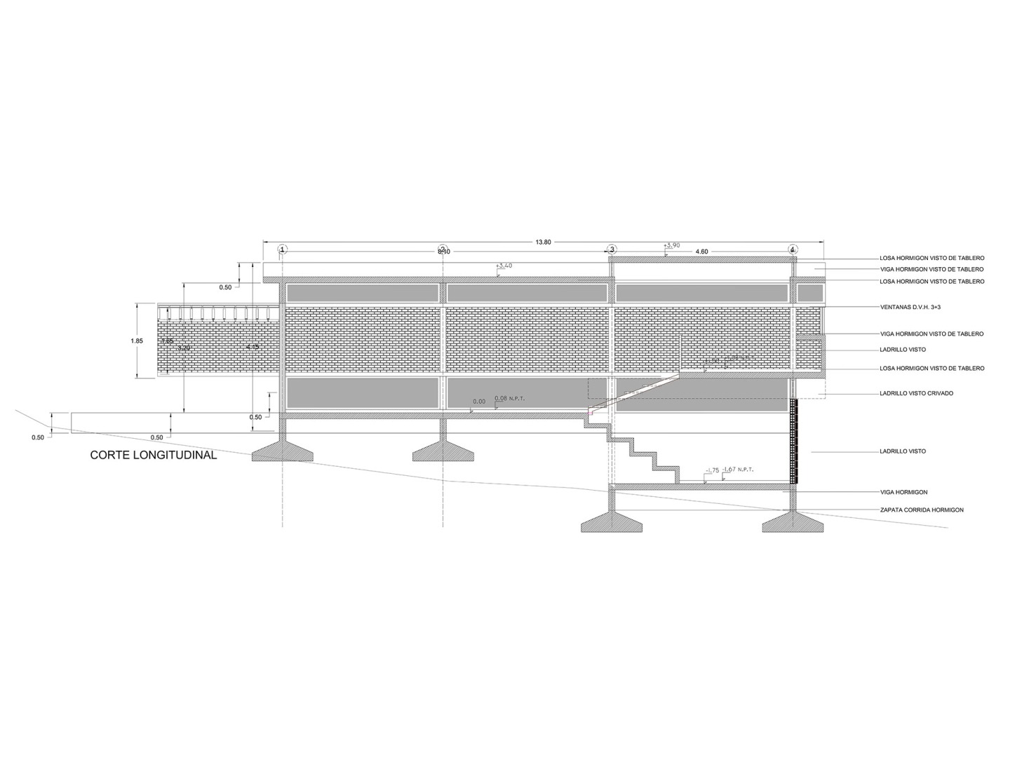 Longitudinal section. Forest Fruit House by Barrionuevo Villanueva Arquitectos.