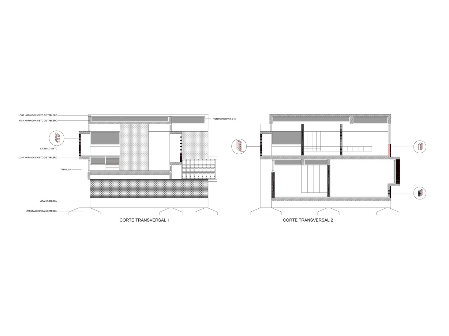 Transversal sections. Forest Fruit House by Barrionuevo Villanueva Arquitectos.