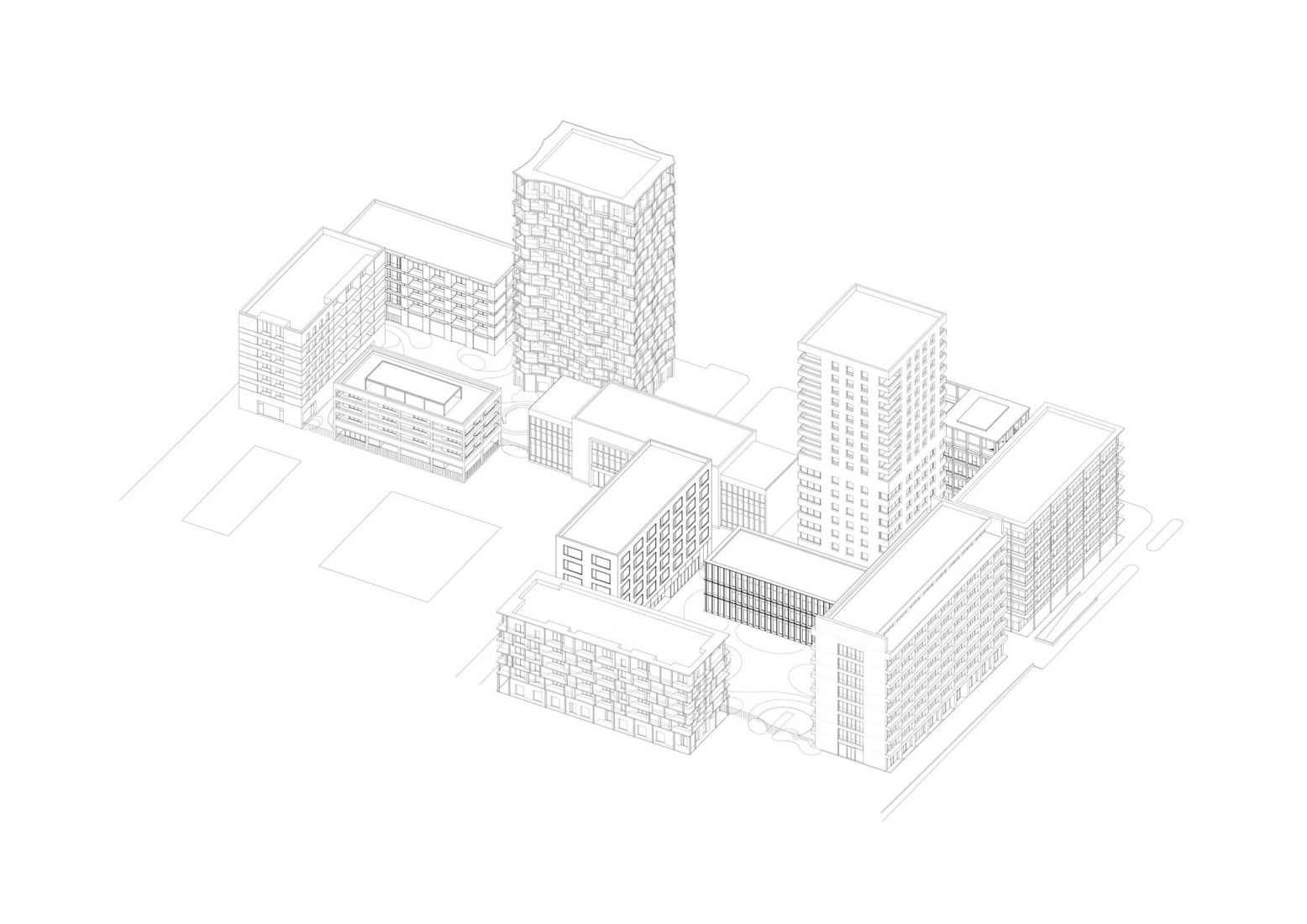 Axonometric. Lyon Confluence by David Chipperfield Architects. 