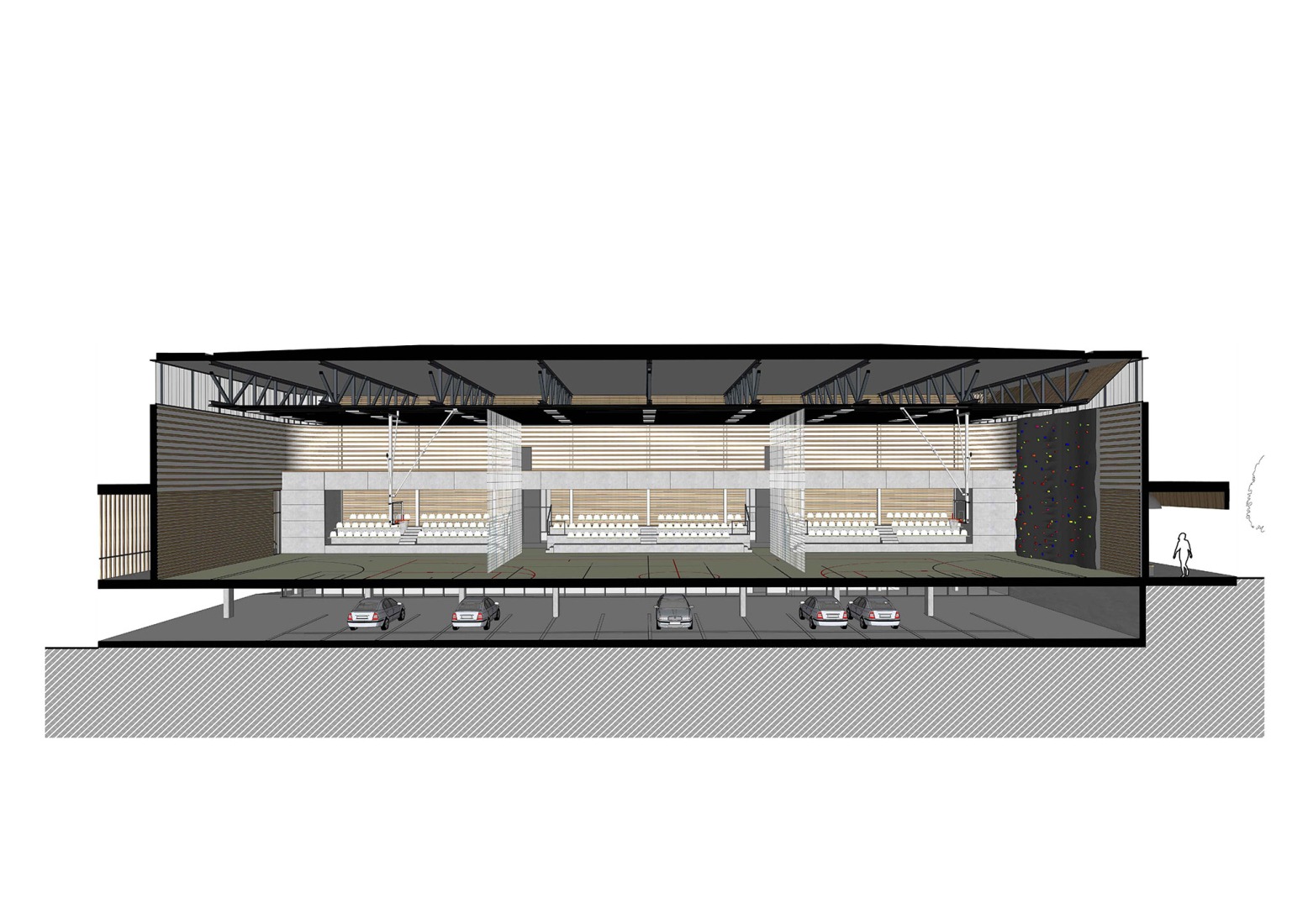 Sección. Pabellón deportivo de Řevnice por Grido architekti.