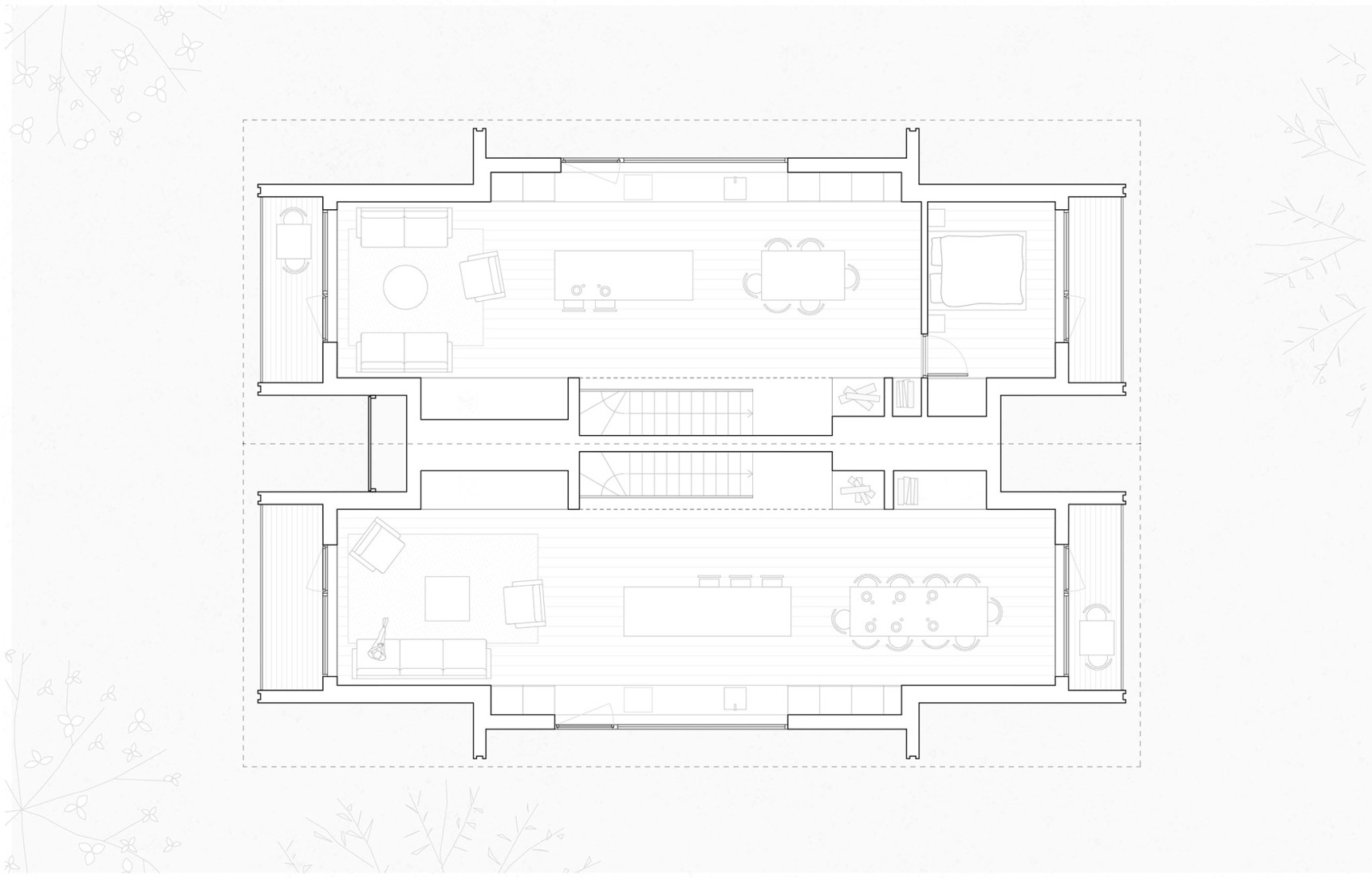 First floor plan large cabin. Vinterro Cabins by R21 Arkitekter.