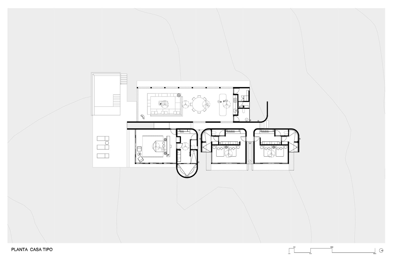 Plano de planta tipo. Casa Caimán por Bloqe Arquitectura.