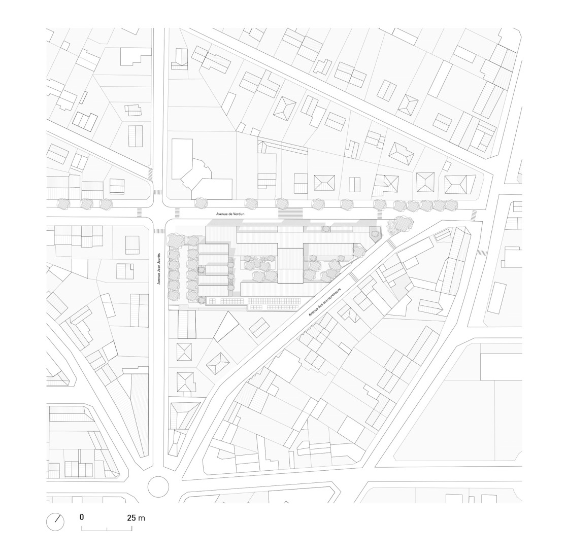 Plano de emplazamiento. Guardería y centro de ocio Elsa Triolet por Richter architectes et associés.