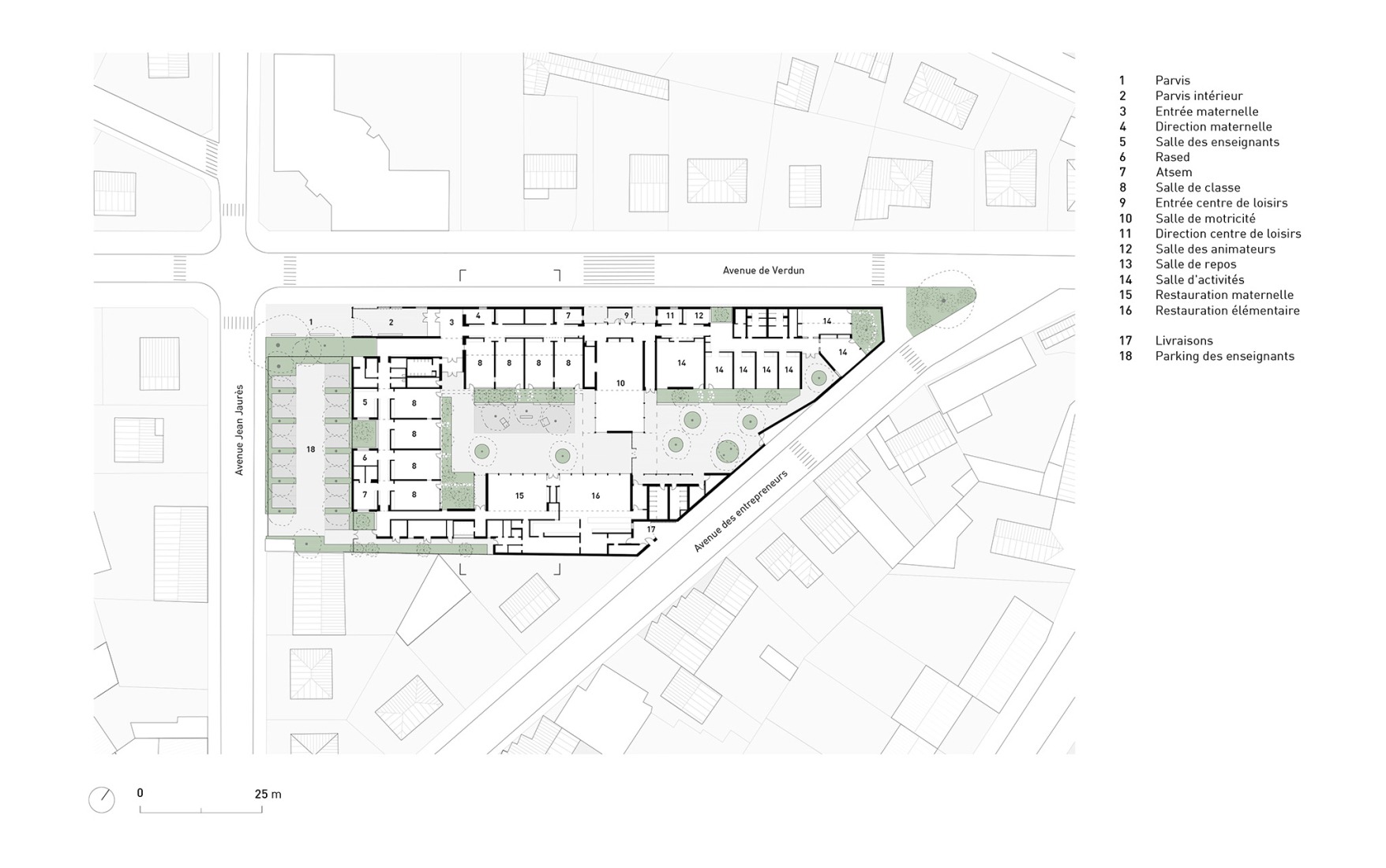 Planta de acceso. Guardería y centro de ocio Elsa Triolet por Richter architectes et associés.