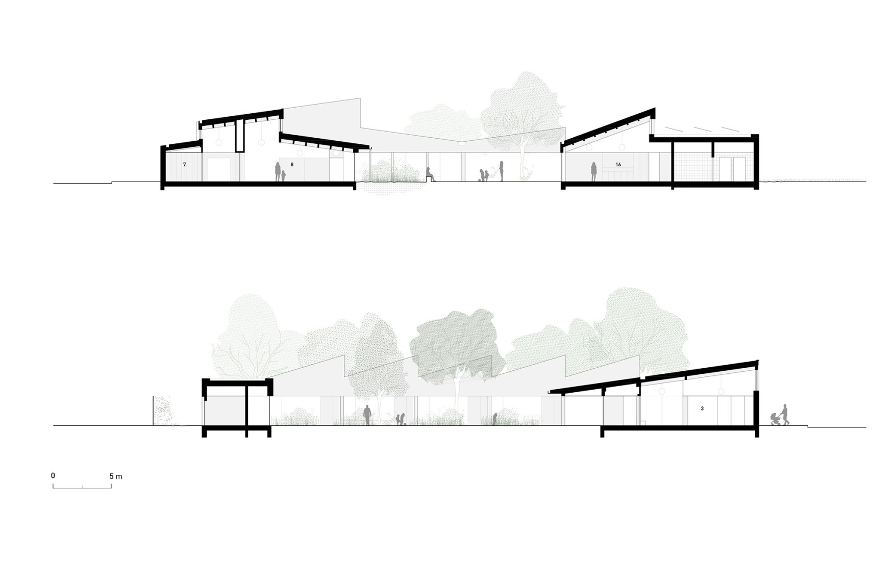 Secciones. Guardería y centro de ocio Elsa Triolet por Richter architectes et associés.