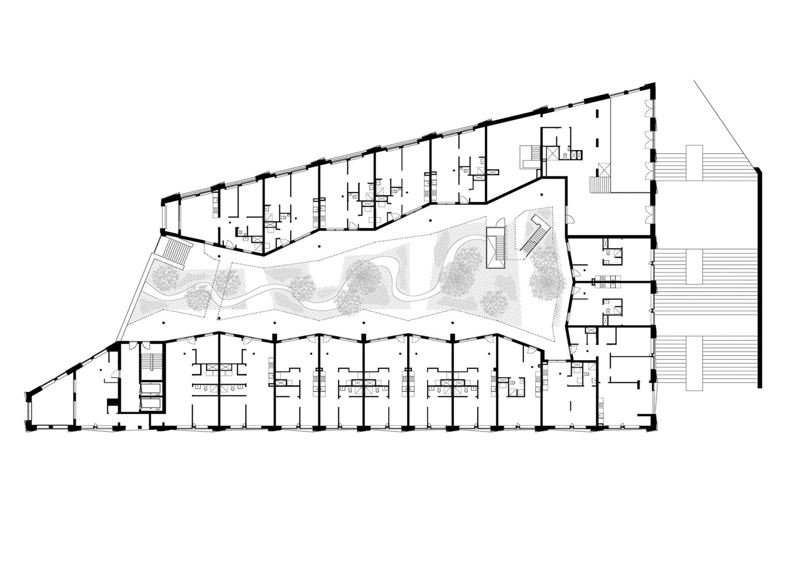 Plano de planta primera. Kop Dakpark por INBO y h3o.