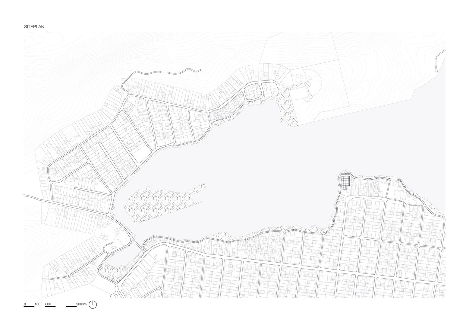 Plano de emplazamiento. Eco-Museum y el parque Orla Piratininga por KAAN Architecten.
