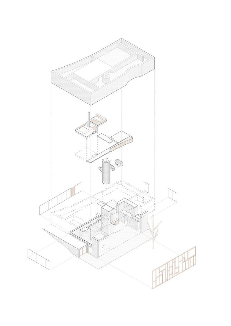 Axonometría. Casa Roble por MUKA arquitectura.