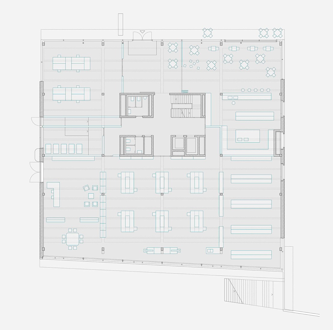 Ground floor plan. Office and Commercial Building Binzstrasse by EM2N.