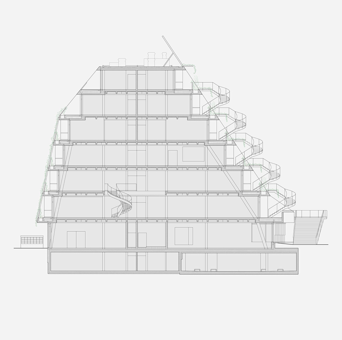 Section. Office and Commercial Building Binzstrasse by EM2N.