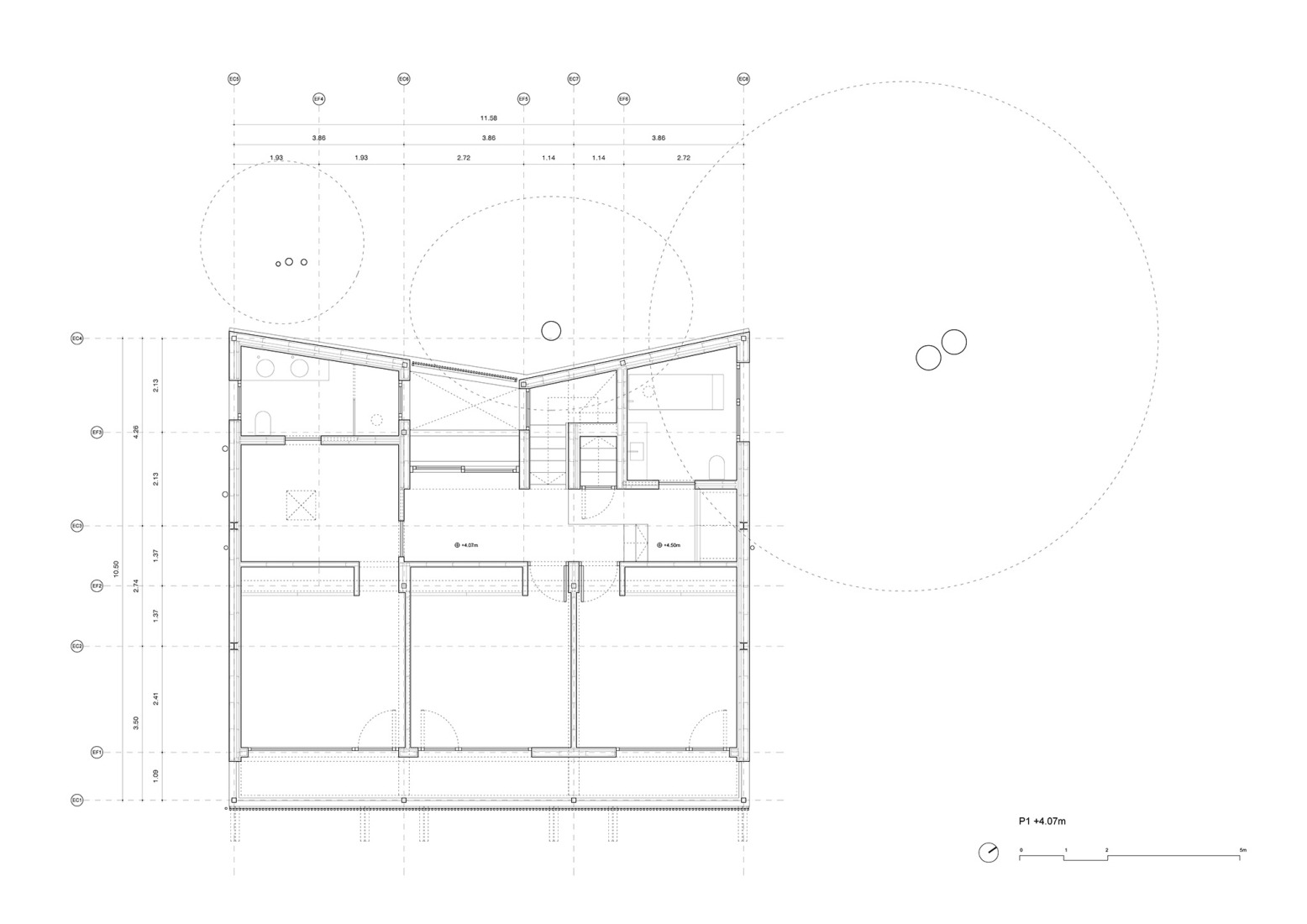 First floor plan with dimensions. Creneas by DABG/deAbajoGarcia.