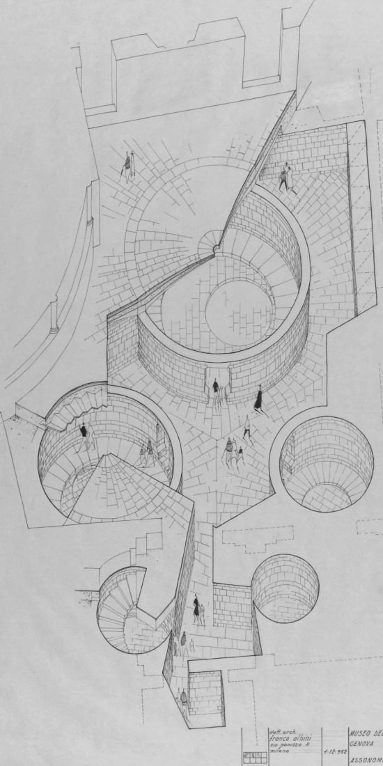 Axonometric view. San Lorenzo Treasure Museum by Franco Albini. 
